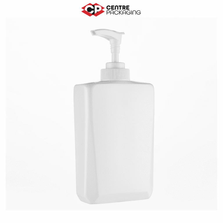 CP-SL-04-SCREW LOCK LOTION PUMP IN WHITE WITH CENTRE PACAKGING LOGO