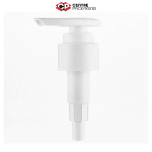 CP-SL-09-SCREW LOCK LOTION PUMP IN WHITE WITH CENTRE PACKAGING LOGO