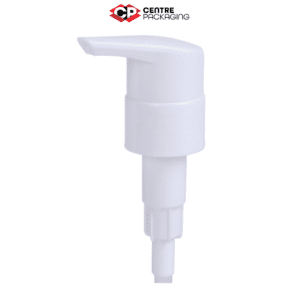 CP-SL-15 SCREW LOCK LOTION PUMP IN WHITE WITH CENTRE PACKAGING LOGO