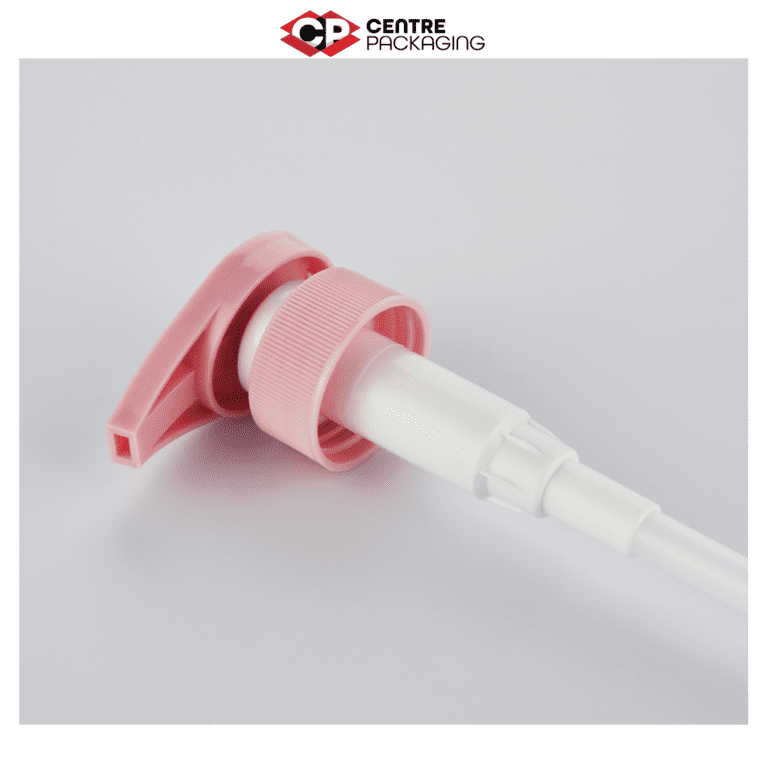 CP-SL-24-SCREW LOCK LOTION PUMP IN PINK WITH CENTRE PACKAGING LOGO