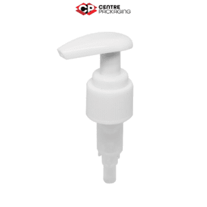 CP-SL-27 SCREW LOCK LOTION PUMP IN WHITE WITH CENTRE PACKAGING LOGO