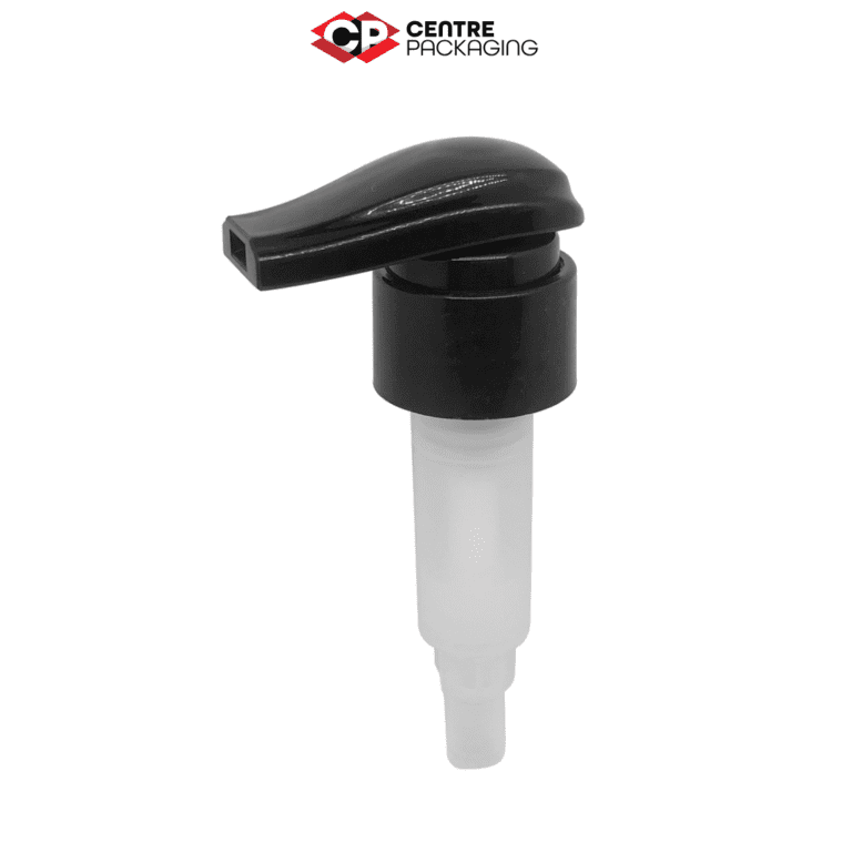 CP-SL-31 SCREW LOCK LOTION PUMP IN BLACK WITH CENTRE PACKAGING LOGO