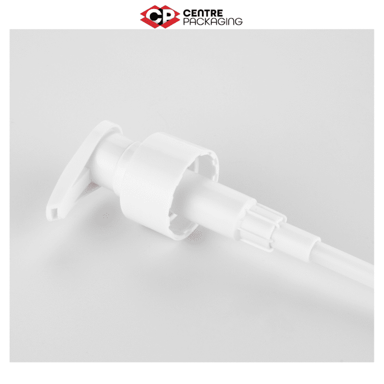 CP-SL-35 SCREW LOCK LOTION PUMP IN WHITE WITH CENTRE PACKAGING LOGO