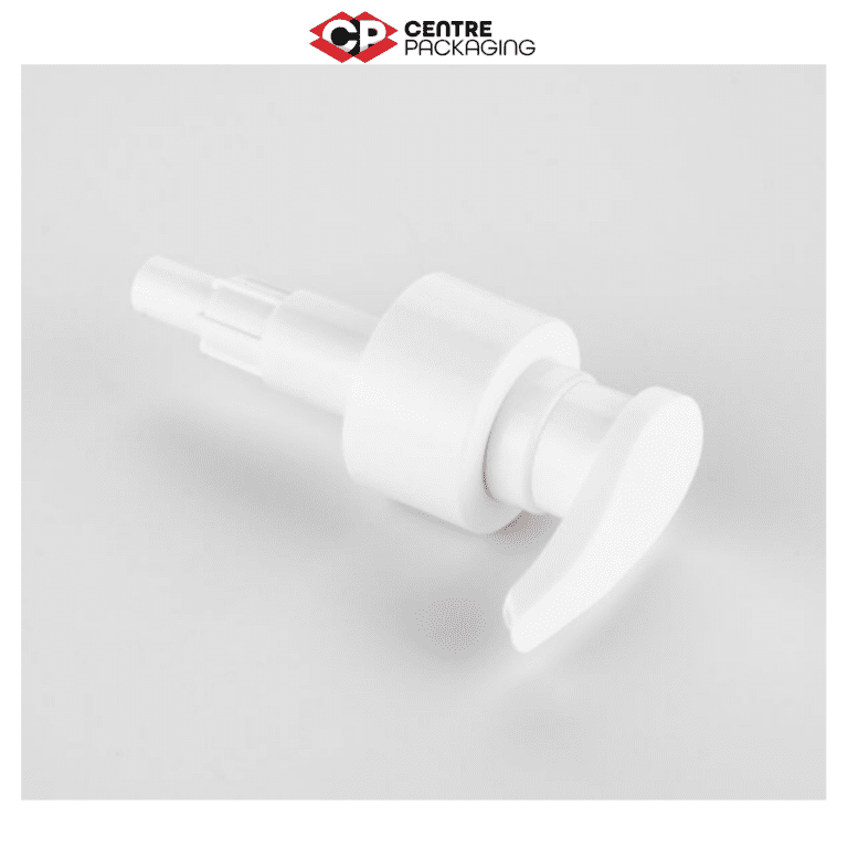 CP-SL-35 SCREW LOCK LOTION PUMP IN WHITE WITH CENTRE PACKAGING LOGO