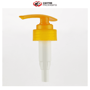 CP-SP-17-SHAMPOO LOTION PUMP IN YELLOW WITH CENTRE PACKAGING LOGO